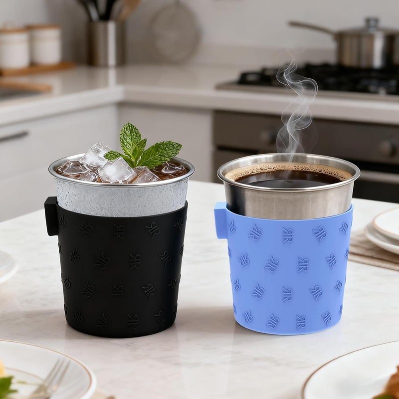 Rich&Ray Magnetic Cup Sleeve, 8oz Reusable Silicone Sleeve Without Cups, Stainless Steel Cup Sleeve Suitable for Water Cooler and Refrigerator, 2 Pack (Cups Not Included) - Image 5
